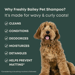 Freshly Bailey Doodle Conditioner bottle helps smooth, manageable coats after baths.