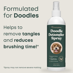 Close-up shows coat after using Freshly Bailey Doodle Detangler for easier combing.
