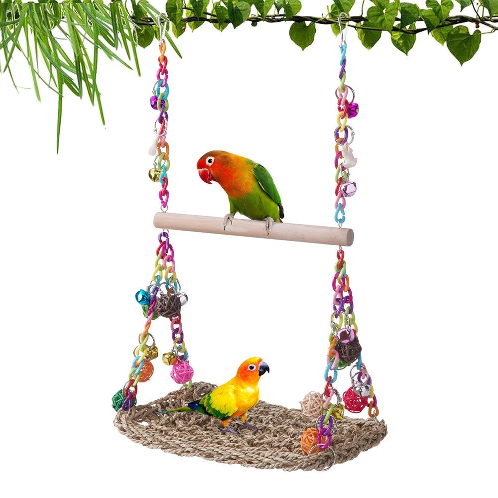 FrgKbTm bird swing toy with seagrass perch encourages playful climbing.