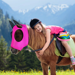 Frienda horse fly mask pink protects eyes and ears while grazing outdoors