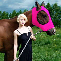 Frienda black horse mask offers discreet insect protection during turnout.