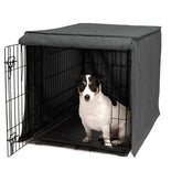 Friends Forever metal dog crate cover blocks light for restful naps.