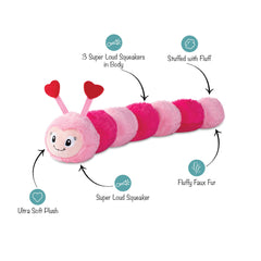Fringe Love Bug squeaker closeup shows plush construction for fetch and tug.