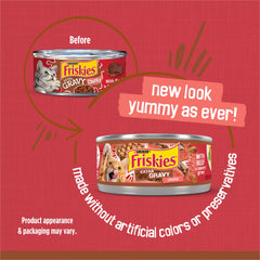 Friskies beef garden sauce can shows tender chunks for a satisfying texture at mealtime.