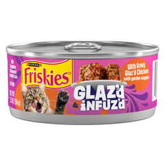 Friskies Glazd Infuzd chicken wet food bowl: chunky morsels coated in savory gravy.
