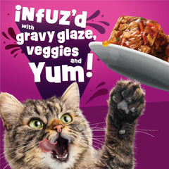 Friskies Glazd Infuzd wet food being poured into a bowl.