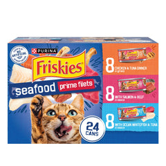 Friskies Gravy Seafood Filets Cans offer savory texture for picky cats.