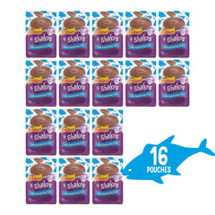 Friskies Lil' Shakes coconut milk splash shown for creamy lickable treats.