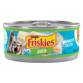 Friskies Mariners Catch pate cans ready to serve for cats' seafood flavor.