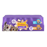Friskies Meaty Bits Ocean Fish and Chicken Dinner in Gravy pack for multi-cat households.