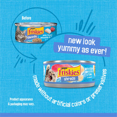 Friskies Ocean Whitefish and Tuna in Sauce shreds texture, enticing your cat with tender bite options.