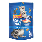 Purina Friskies Party Mix Beachside Crunch 6 oz pouch front, ideal for playful snack time.