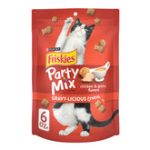 Friskies Party Mix Gravy-licious chicken bites satisfy poultry cravings.