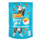Friskies Party Mix Lobster Mac N Cheese bites with crunchy exterior and tender interior, ideal for playtime rewards.