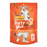 Friskies Party Mix Original Crunch pack6 front view for convenient feline snacking