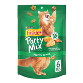 Friskies Party Mix Picnic Crunch pack 6oz with fresh, convenient resealable pouch for freshness
