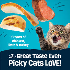 Friskies Party Pack’d kibble appeals to picky cats with tasty flavors.