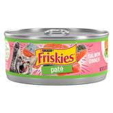 Purina Friskies Pate Salmon Dinner can-front β inviting aroma enhances mealtime appeal for cats.