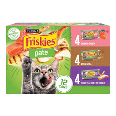 Purina Friskies Salmon Dinner pate can with smooth texture for easy feeding.