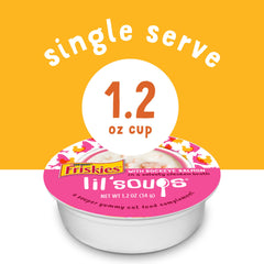Friskies Lil' Soups velvety-broth cup adds aroma and moisture to every bite.