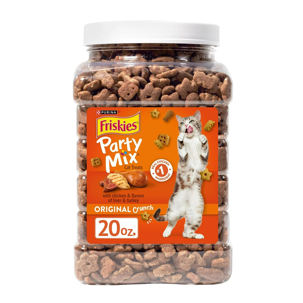 Friskies real chicken first cat treats close-up, a tasty between-meal snack option.