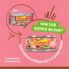 Close-up of Friskies salmon pate with smooth texture for easy bites.
