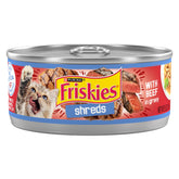 Friskies Shreds Beef in Gravy 24-pack cans for easy meals.