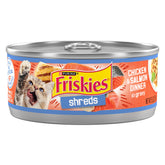 Friskies Shreds Chicken and Salmon Dinner closeup shows real protein and enticing flavor