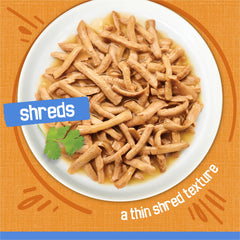 Friskies Shreds gravy pour showcases moisture and aroma to invite your cat to eat