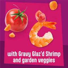 Friskies shrimp bites close-up emphasizing protein-rich recipe for adult cats