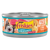 Friskies Tasty Treasures chicken and tuna in gravy with scallop flavor, ready-to-serve cans for daily meals