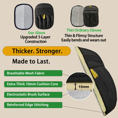 Two-way electrostatic brush gathers hair into neat clumps for fast pickup.