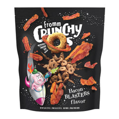 Fromm Crunchy Os Bacon Blasters bag front promotes premium bacon flavor for daily treats