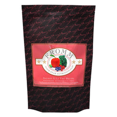 Fromm Four-Star Salmon A La Veg dry dog food bag showcases premium kibble for all life stages.