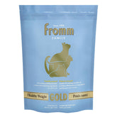 Fromm Healthy Weight Gold dry cat food bag highlighting weight management formula for adults.