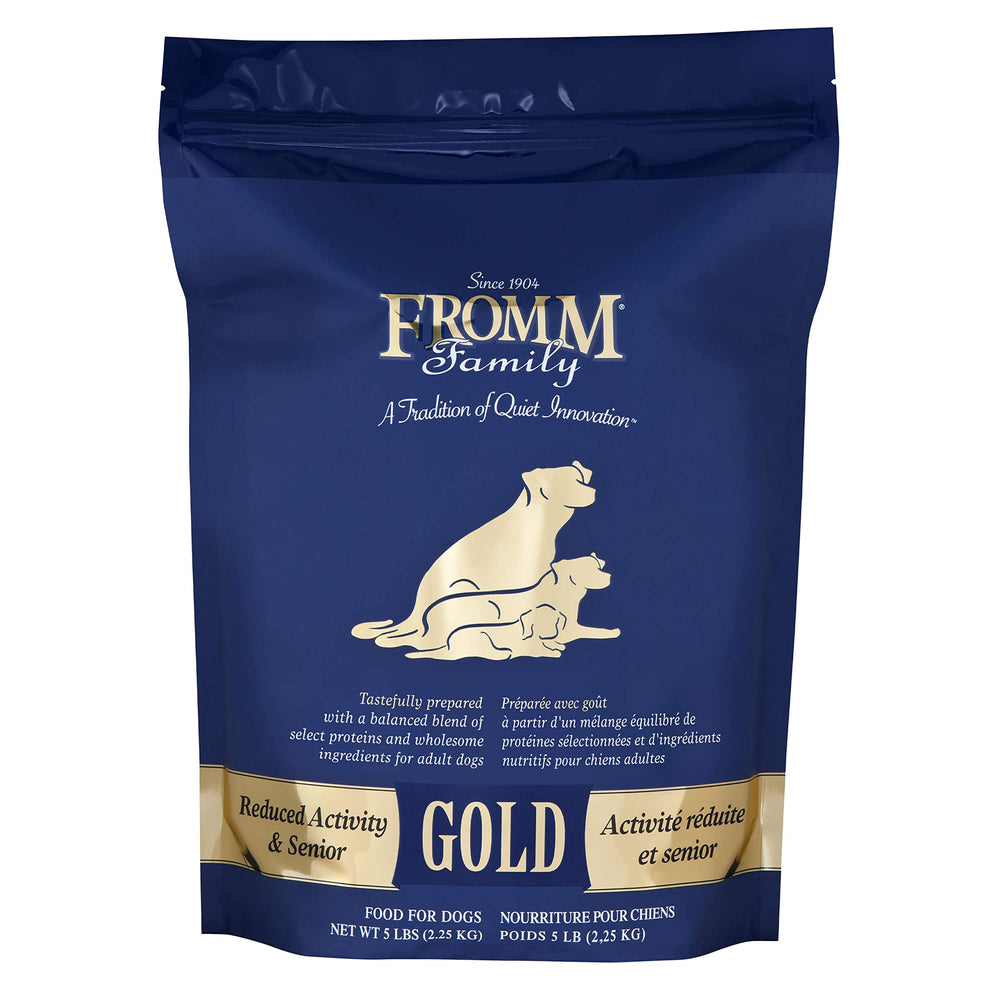 Fromm Reduced Activity Senior Gold bag front highlighting senior formula