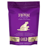 Fromm Small Breed Adult Gold chicken kibble bag, easy storage for busy households.