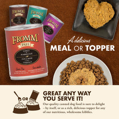 Fromm Turkey & Pumpkin Pate opened can pour demonstrates moisture-rich serving option.