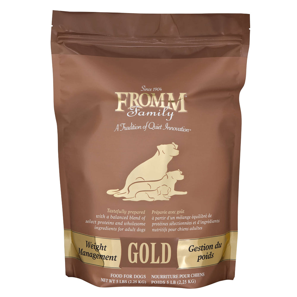 Fromm Weight Management Gold bag angled view highlighting premium packaging for easy storage
