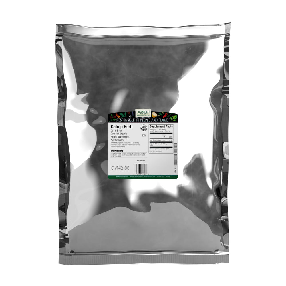 Frontier Co-op Organic Catnip 1lb bulk leaves for cats and gardens.