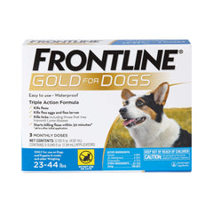 Frontline Gold packaging clearly shows trusted flea and tick protection for dogs.