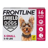 Frontline Shield dog packaging shows the 6-dose pack for easy flea and tick protection.