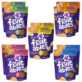 Fruitables Baked Crunchy Pumpkin Dog Treats package view highlighting variety and two pouches per flavor