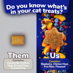 Real chicken ingredient highlighted in Fruitables cat snacks