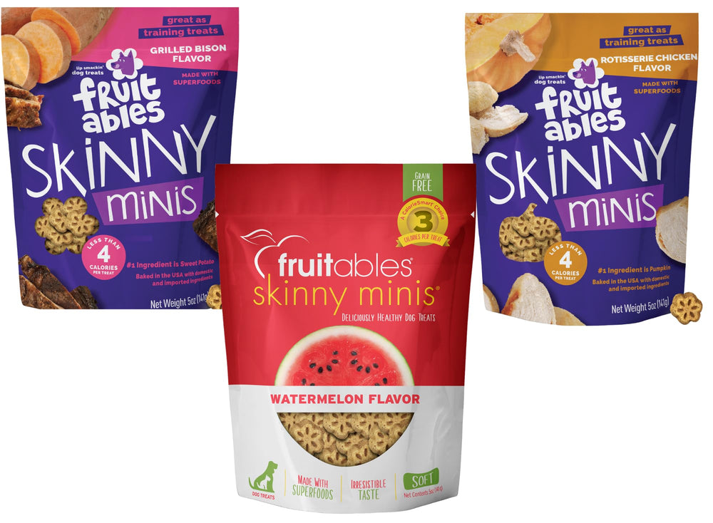 Fruitables Skinny Minis variety pack front view, ideal for small dogs' daily rewards