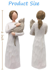 FRUMOASA cat angel sculpture in wood-carved dress sits securely on surfaces.