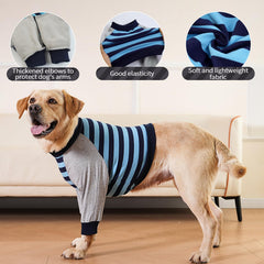 FUAMEY dog wearing recovery sleeve in blue stripe for daily comfort