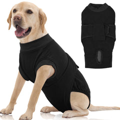 FUAMEY dog recovery suit back view; full coverage helps protect wounds after surgery.