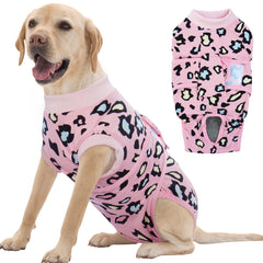 FUAMEY recovery suit on a dog, front view, gentle post-surgery protection.