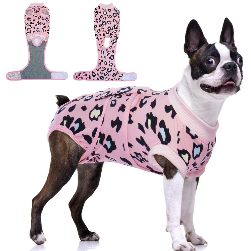 FUAMEY recovery suit on dog post-op back view for secure fit.